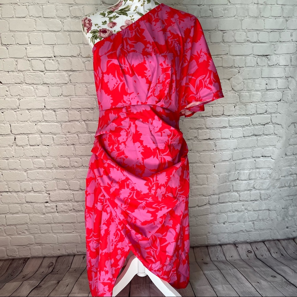Pink Abstract One Shoulder Dress